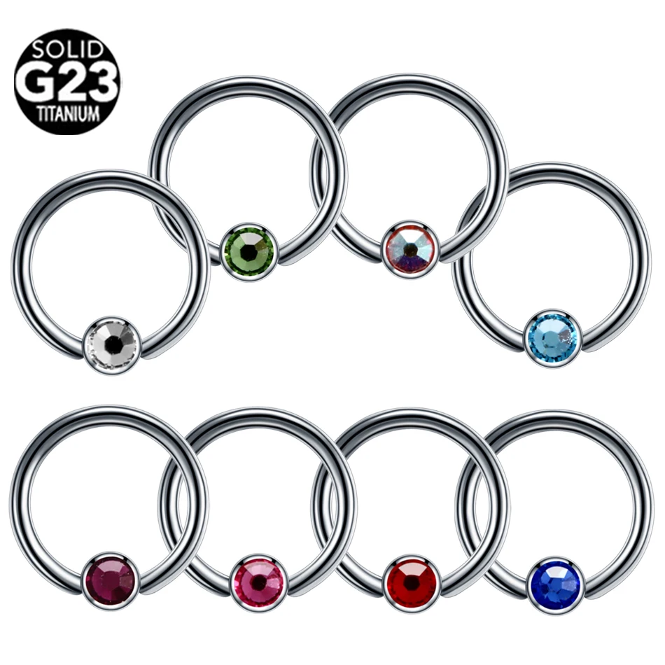 

1PC 16g G23 Titanium Nose Rings Crystal Captive Bead Rings Nose Piercing Ear Cartilage Rings Earring Piercing Charming Jewelry