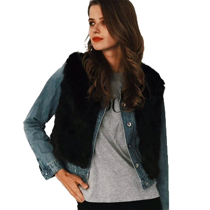 Luxury Faux Fur Vest Women Fashion Short Fake Fox Fur Veste Femme Black