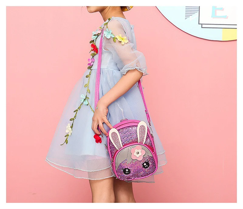 New Cute Kids Toddler Girls Sequin Rabbit Schoolbag Backpack Shoulder Bag Satchel Children Cartoon Backpacks 7 Colors