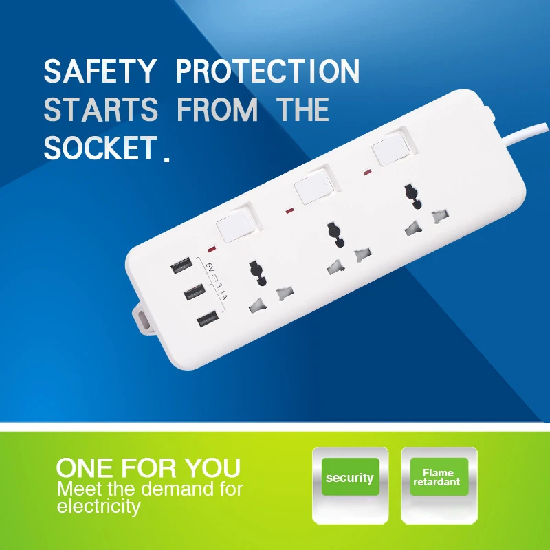 Steckdosenleiste mit USB 4 Smart USB (5V 3.4A 17W) Laden Max 2.4A mit Schalter 6.5ft (2M) Netzkabel bis zu 2500W / 240V / 10A