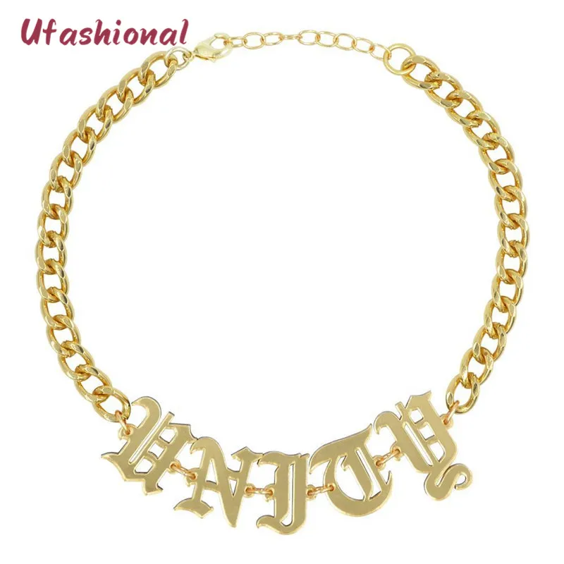 Модное ожерелье в стиле панк с подвеской в виде букв, ожерелье из цинкового сплава золотого цвета, индийское женское ожерелье в стиле хип-хоп