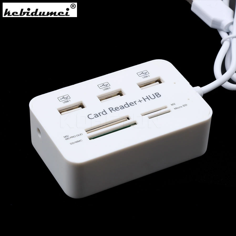 

kebidumei Multi Card Reader Hub 3 Port USB HUB Splitter Combo Support Micro TF SD M2 MS SDHC MMC Card Read Write For PC Computer