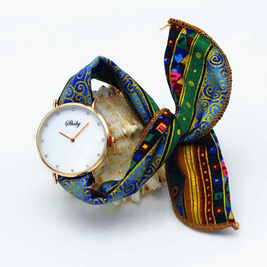 Shsby бренд стиль дамы цветок ткань наручные часы Женское платье часы Мода Девушка повседневные кварцевые часы браслет тканевые часы