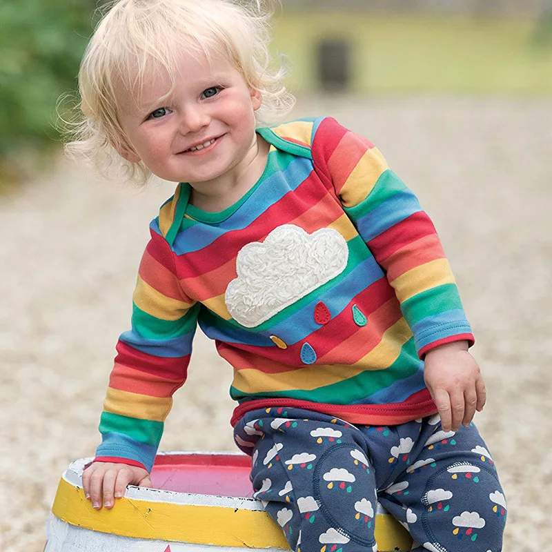 

Children's Color Striped Long Sleeve T-Shirt Black Cloud Print Long Girls Clothing Shirt Toddler T Shirt Boys Outdoor Clothing