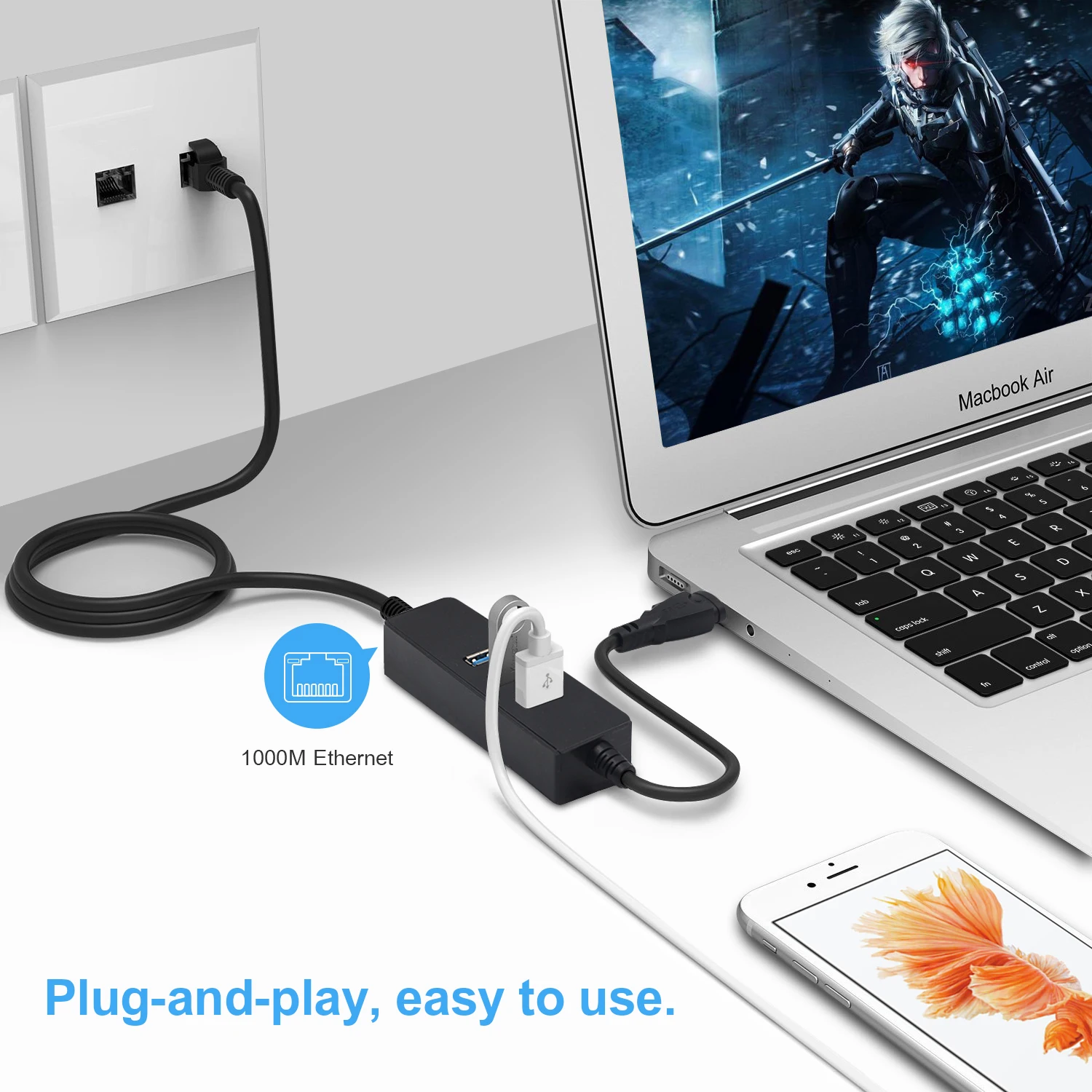 USB 3.0 Ethernet Adapter with 3 Ports USB 3.0 HUB USB rj45 Gigabit Ethernet Lan 10/100/1000 Mbps Network Card for Macbook Laptop