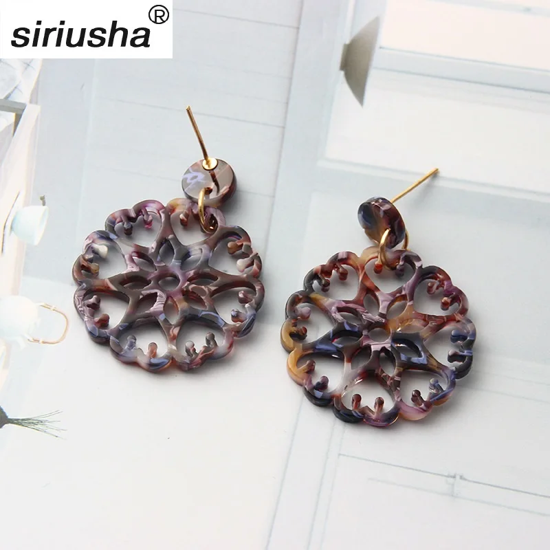 

Foreign trade new color earrings geometric hollow retro personality acetate plate earrings female Y803