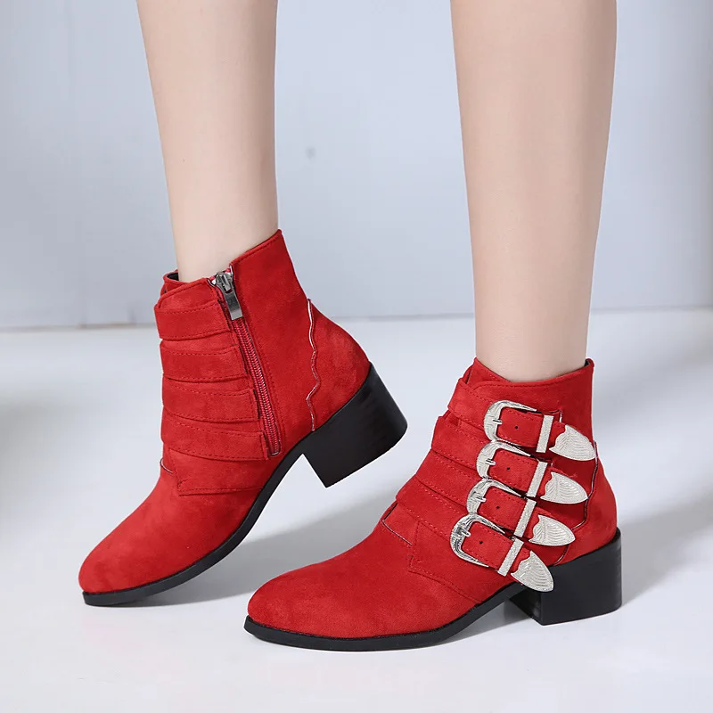 Aliexpress.com : Buy Red Suede leather new ankle boots women four belt ...