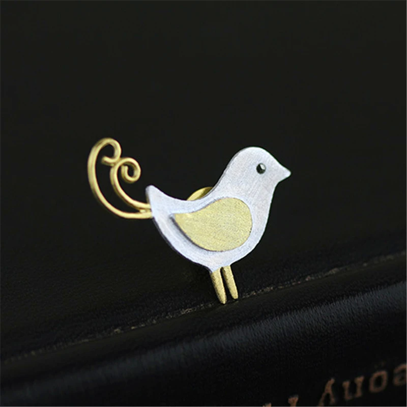 Lotus Fun Real 925 Sterling Silver Designer Handmade Fine Jewelry Adorable Little Jay Bird Brooches Pin Badge Broche For Women-3