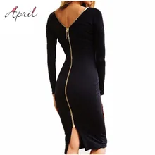 Bodycon Оболочка Платье Маленькое Черное платье С Длинным Рукавом Платья Партии Женщин Одежда Задний Полный Молнии Одеяние Sexy Femme Карандаш Tight Платье