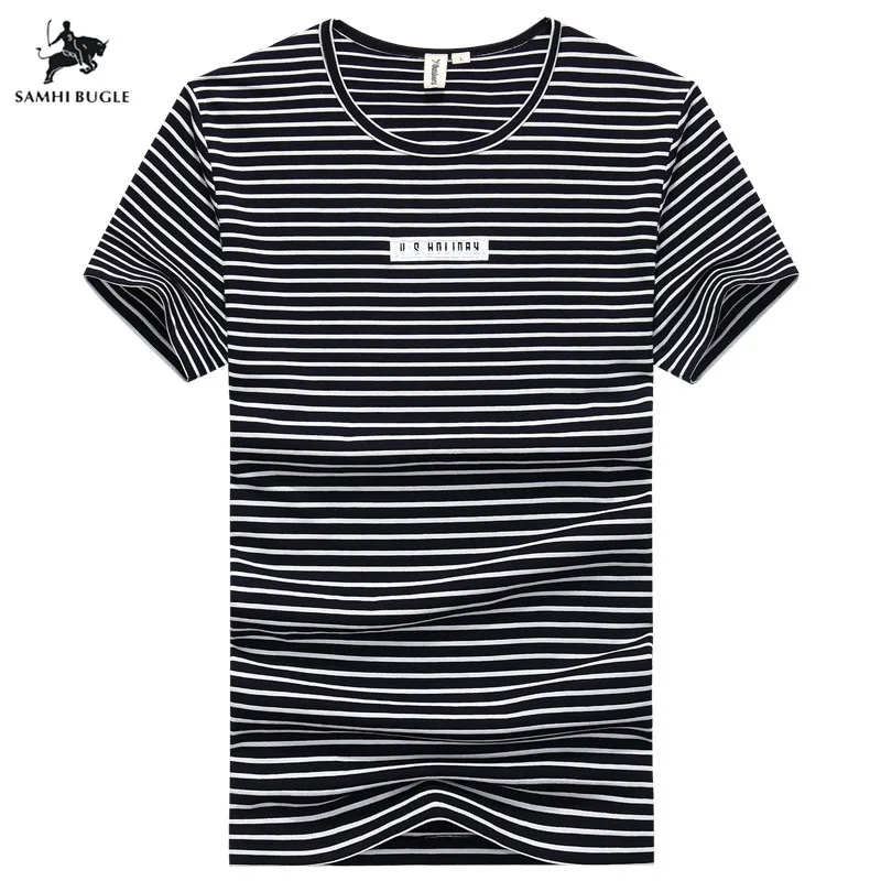 

2019 new fashion summer men's t shirt black white striped cotton t-shirt soft comfort short sleeve tshirts elastic