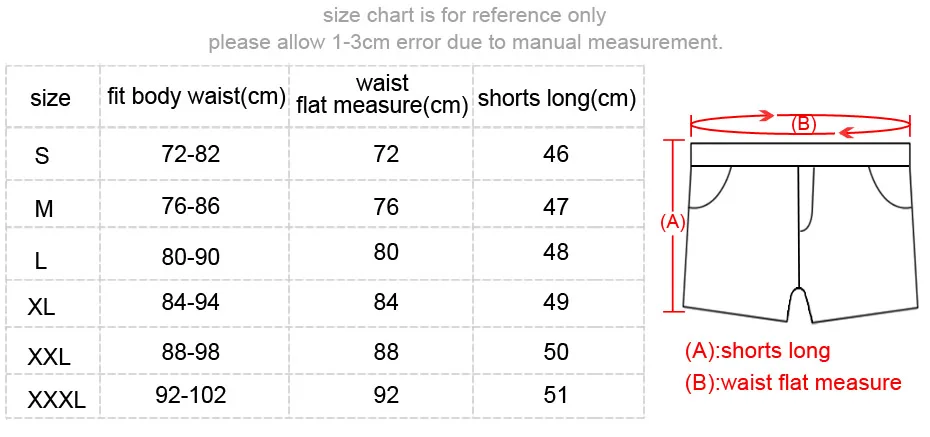 Size Chart Mens Shorts Size 48 Waist Men Shorts Casual Summer