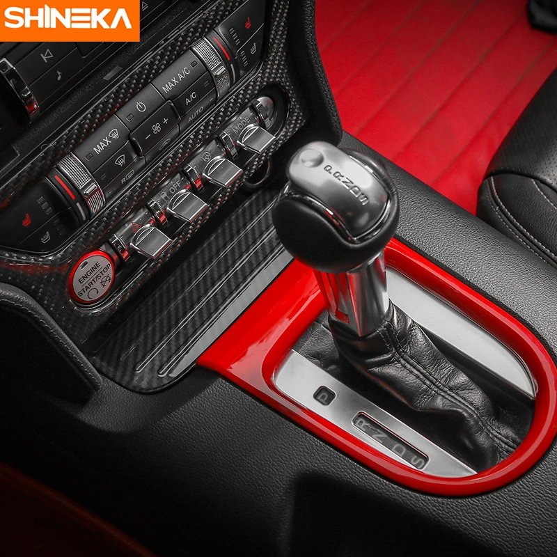 

SHINEKA Car Styling Gear Shift Cover Gear Lever Frame Trim Storage Box Panel Style Pad for Ford Mustang 2015+ Car Accessories