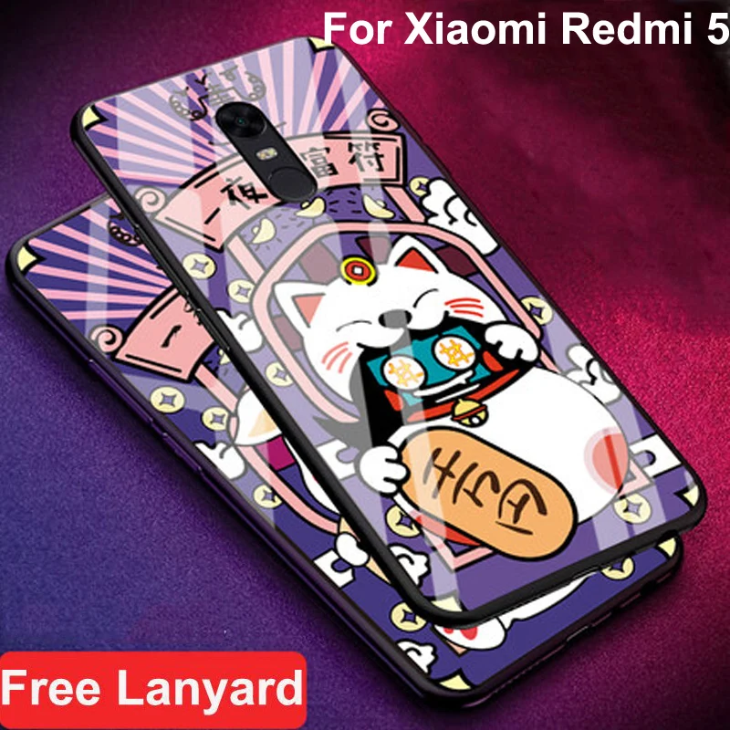 Роскошный чехол из закаленного стекла для Xiaomi Redmi 5 мягкого силикона Жесткий