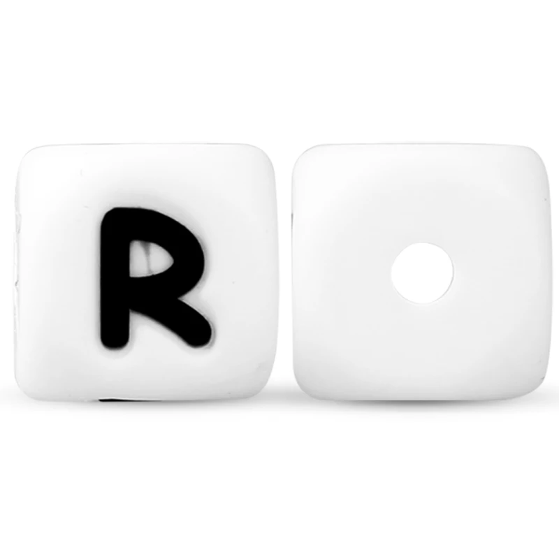 R 10 шт., 12 мм, силиконовые бусины с буквами, английские бусины Alphabe, Пищевая силиконовая жевательная игрушка, сделай сам, детские игрушки для прорезывания зубов, соска-подвеска - Цвет: R