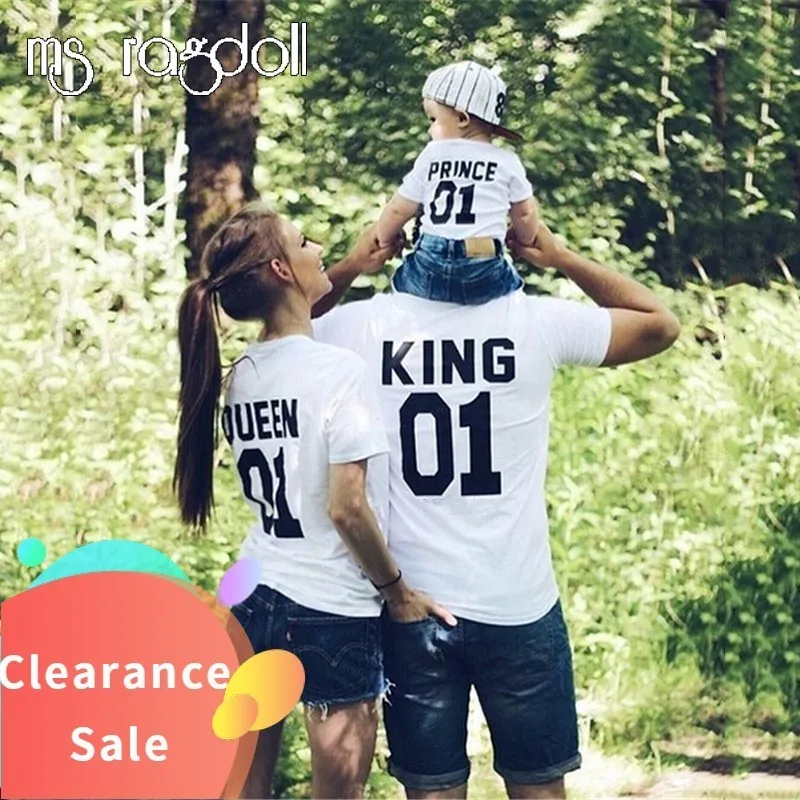 

Plus Size Cotton T Shirt Summer Top Style Hip Hop King01 Queen01 Short-sleeveless Children's Parent-child Couple Loose T-shirt