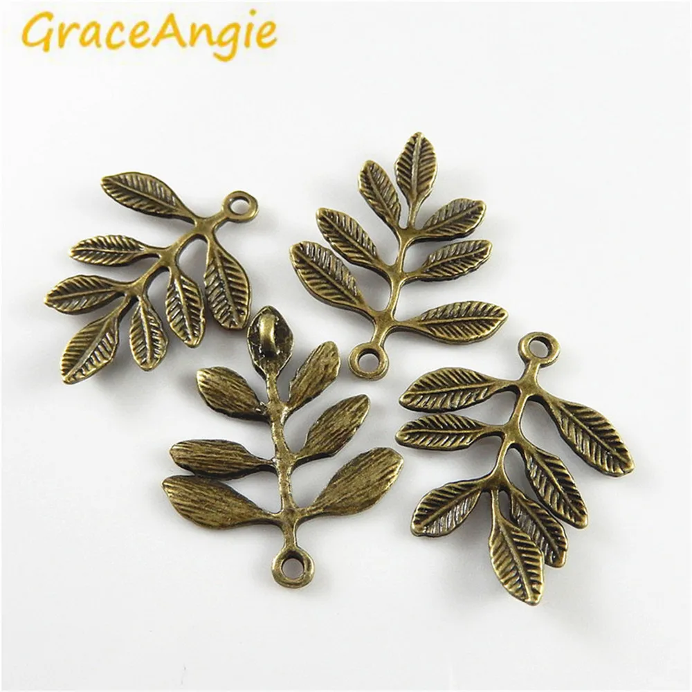 

GraceAngie 20pcs Whosesale Vintage Style Antique Bronze Plant Style Leaf Charms Pendant Jewelry Making Accessory Finding