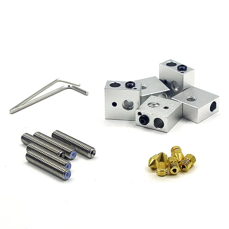 

17Pcs/Set 5pc 0.4mm Extruder Nozzle+5pcs 1.75mm Teflon Throat Tube+5pcs Heater Block Hotend for Mk8 Makerbot A8 3D Printer Parts