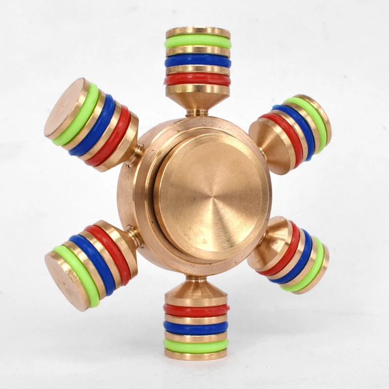 

5pcs/lot Removable Rainbow Circle Six Arms Pure Copper Fingertip Gyro Fidget Hand Spinner Finger Spinner Relieve Autism Stress