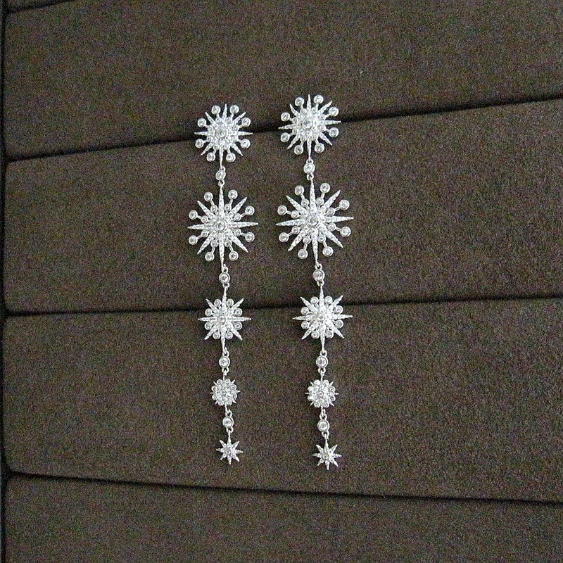 Отличный дизайн AAA кубический цирконий в форме звезд супер длинные висячие серьги, свадебные и вечерние ювелирные изделия для женщин, e5764