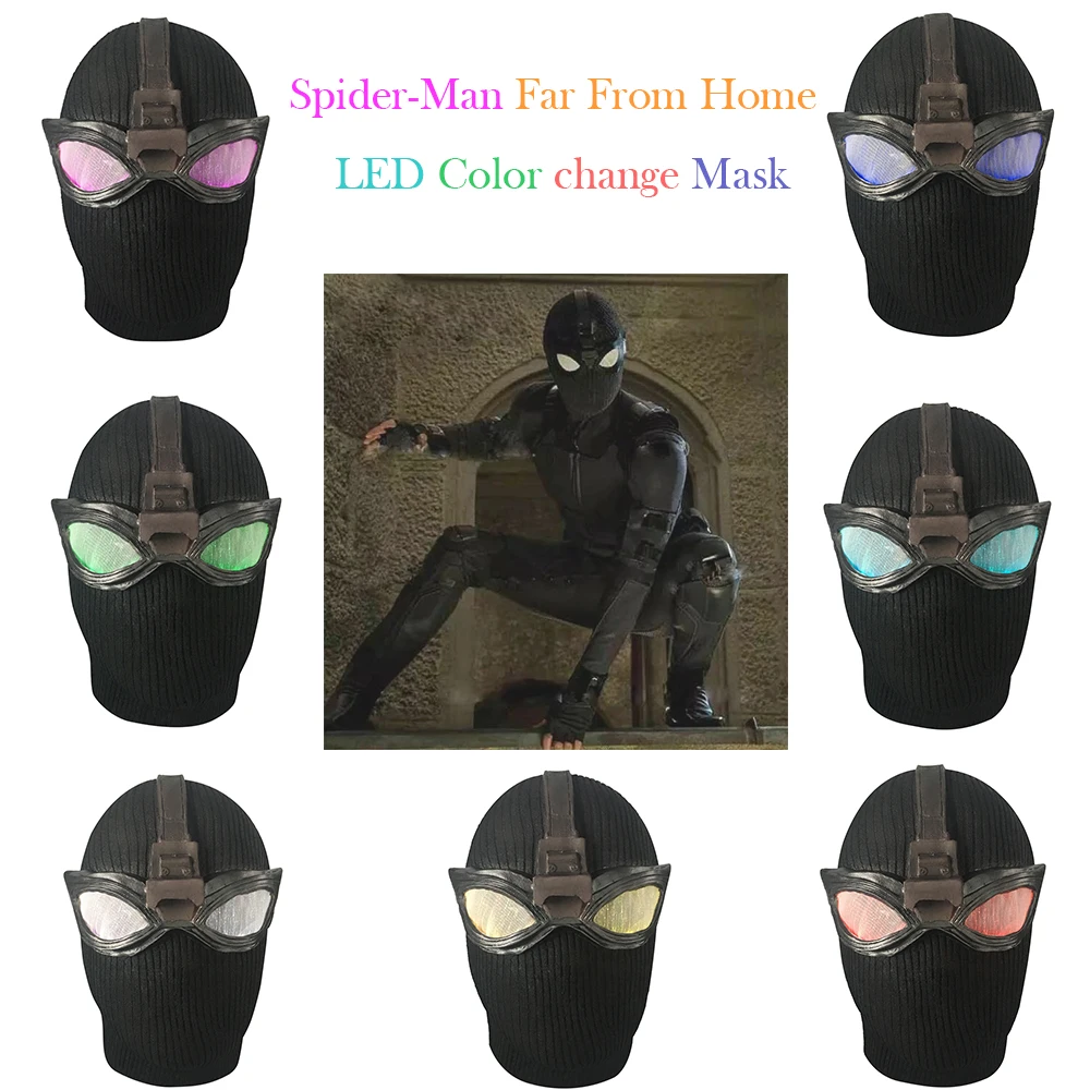 

Spiderman costume mask Far From Home cosplay Spider Man mask Peter Miles LED Latex Masks helmets halloween party for Adult