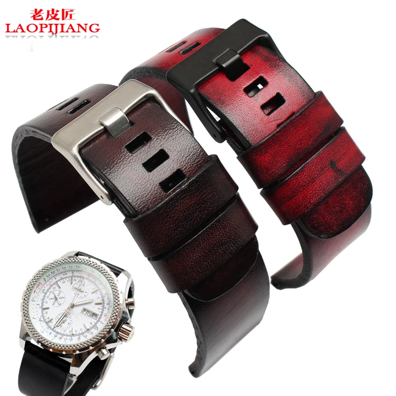 

Laopijiang crafts and handmade Soft cow leather watch belt replacement Diesel DZT2002 vintage hand-stained 22 24 26 28mm