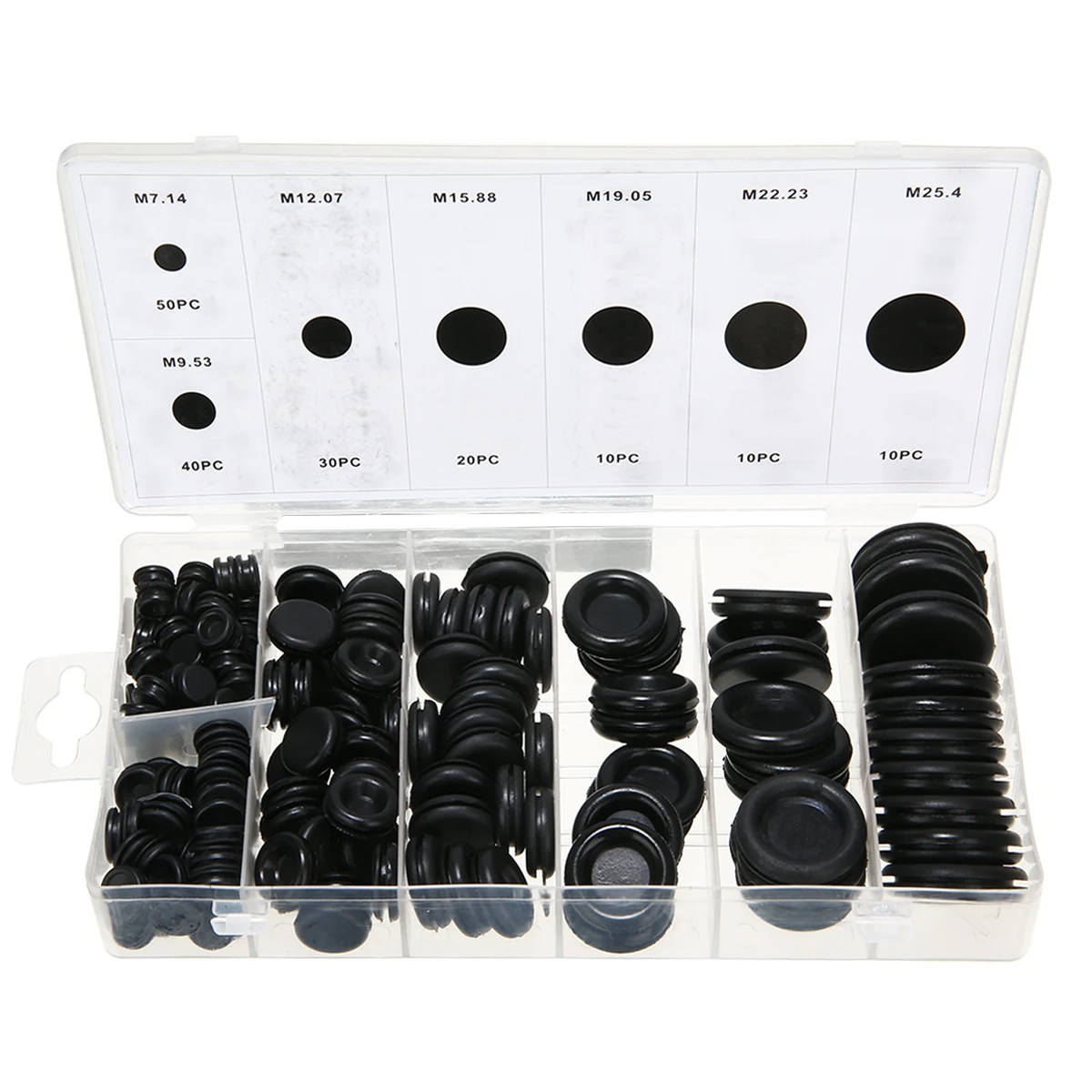 170pcs Black Closed Seal Ring Grommets Car Electrical Wiring Cable Gasket Kit Rubber Grommet Hole Plug Set with Plastic Box