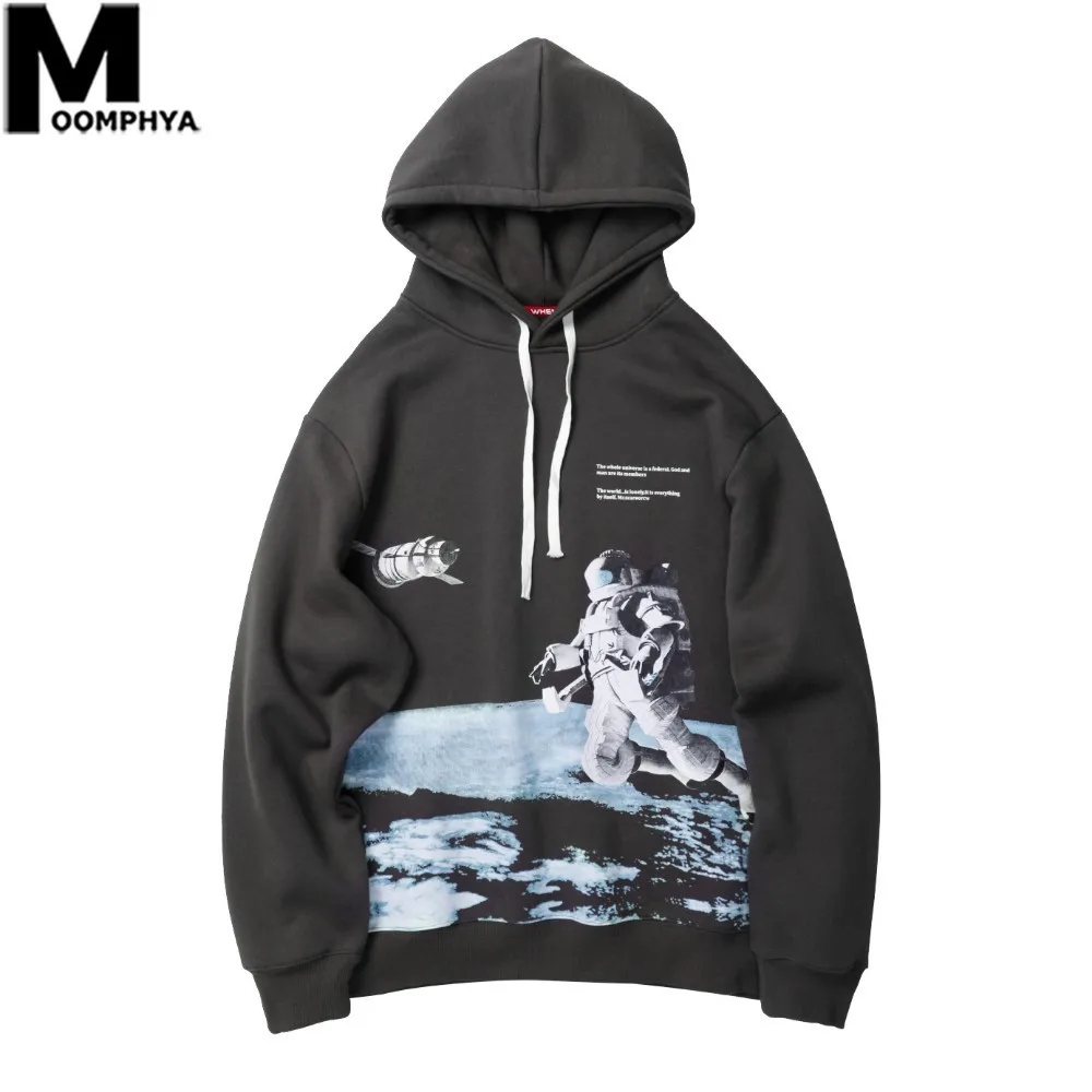 

Moomphya 2019 Astronaut Funny Printed Fleece Hoodies Men Streetwear Hip Hop Hooded Sweatshirts Men Autumn Oversize Men Hoodies