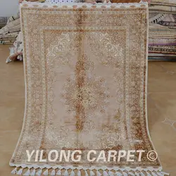 Yilong 3,4 'x5' под старину Восточный ковер шелка изысканный коричневый персидские ковры (1750)