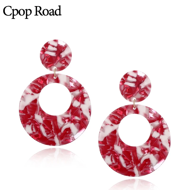 

Cpop Vintage Red Round Acrylic Earrings for Women Green Blue Pink Acetate Resin Fashion Earring Elegant Stainless Steel Jewelry