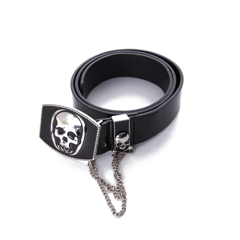 

Fashion Steam Punk Style Buckle Tin Alloy Belt Buckle Gothic Skull Cowhide Genuine Leather Belt Designer Belts Men High Quality