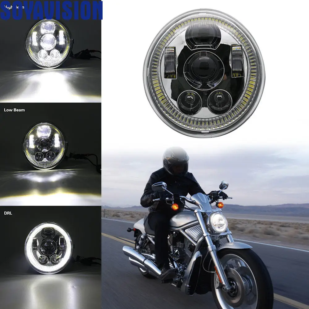 

For VROD V-ROD VRSC LED Motor Headlight Chrome Black Motorcycle led headlamp With Halo Angel Eyes Led DRL
