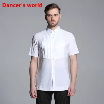 

2017 New Short Sleeves Button Mens Latin Shirts Dance Top Ballroom Latin Dance Costumes Stage Clothing For Men Ballroom Clothes
