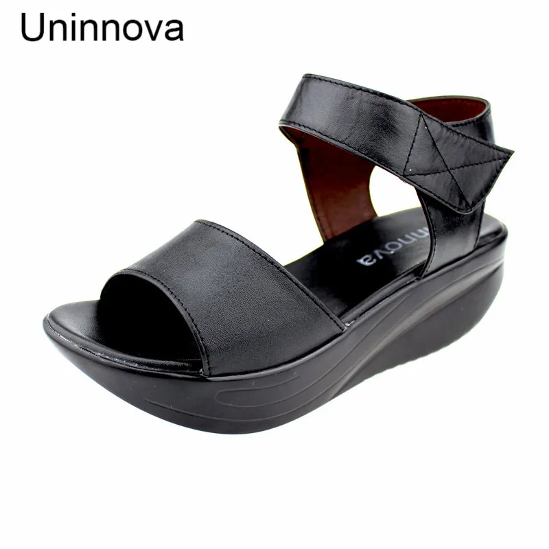 

Ankle Wrap Genuine Leather Wedge Platform Flat Heels Comfortable Sandals Extral Large Size 43 for Women Uninnova WSA076