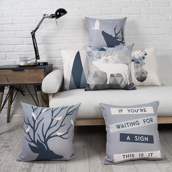 

Nordic deer animal Pillow Home Decorative Pillow Thick Linen Pillowcase Sofa Cushion geometric
