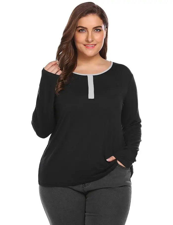 IN'VOLAND женская футболка, топ размера плюс 4XL, осенний круглый вырез, длинный рукав, пэчворк, Тонкий Повседневный пуловер, большая футболка, Футболка, большой размер