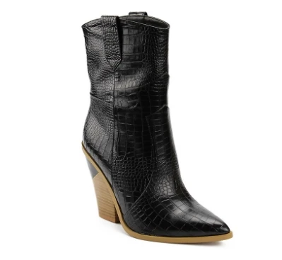 Doratasia/Коллекция года; Черные полусапожки на высоком каблуке в стиле ретро; женская обувь без застежки; ковбойские сапоги; женская обувь; большой размер 46 - Цвет: Black without fur