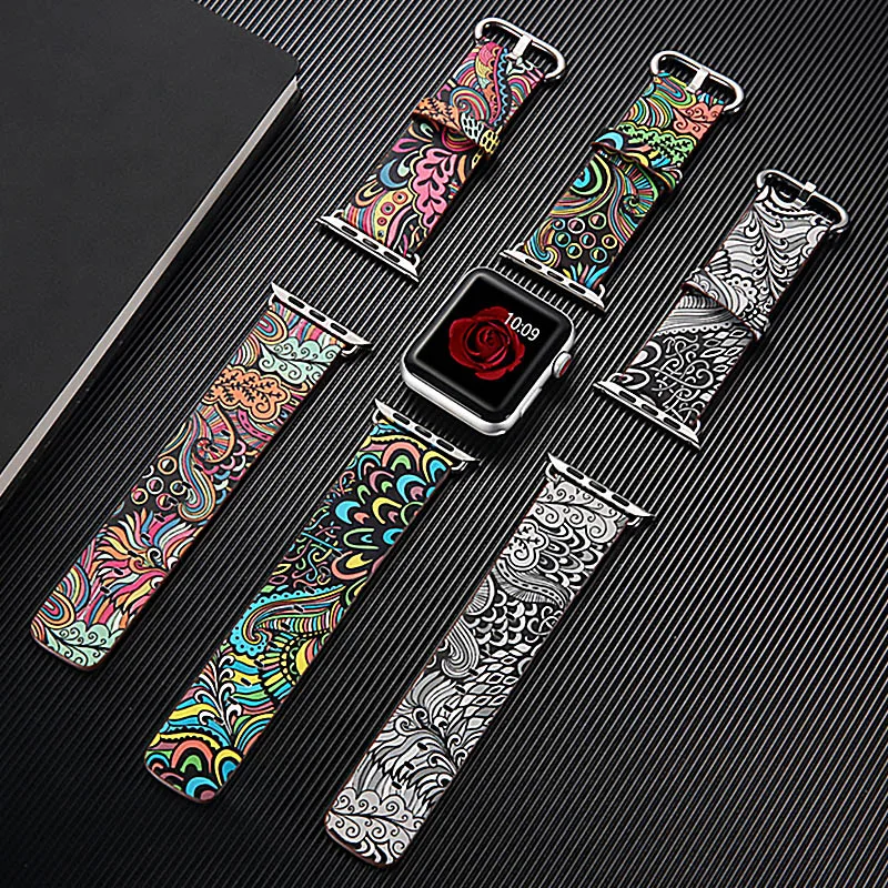 

Vintage Chinese Style Totem Leather Watch Band for 38/48mm Replacement Watch Strap Wrist Wristband for Watch Accessories BH