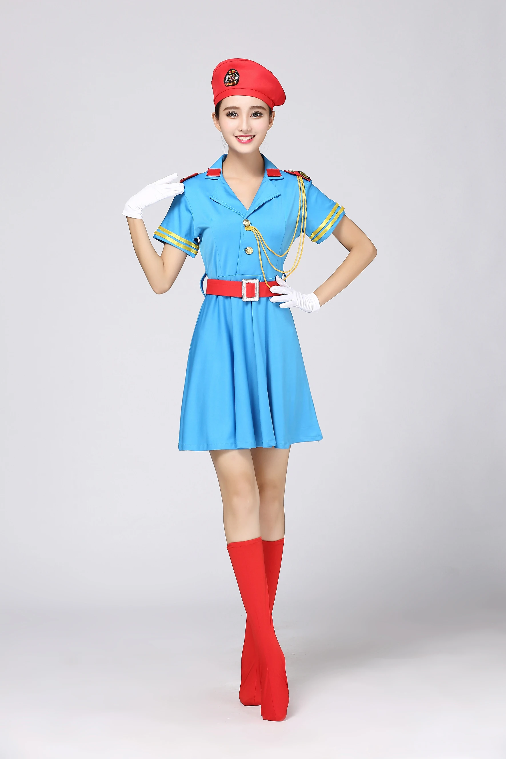 

Adult Female Soldier Military Brigades Camouflage Dance Costumes Square Dance Uniform Short - Sleeved Dress Costumes