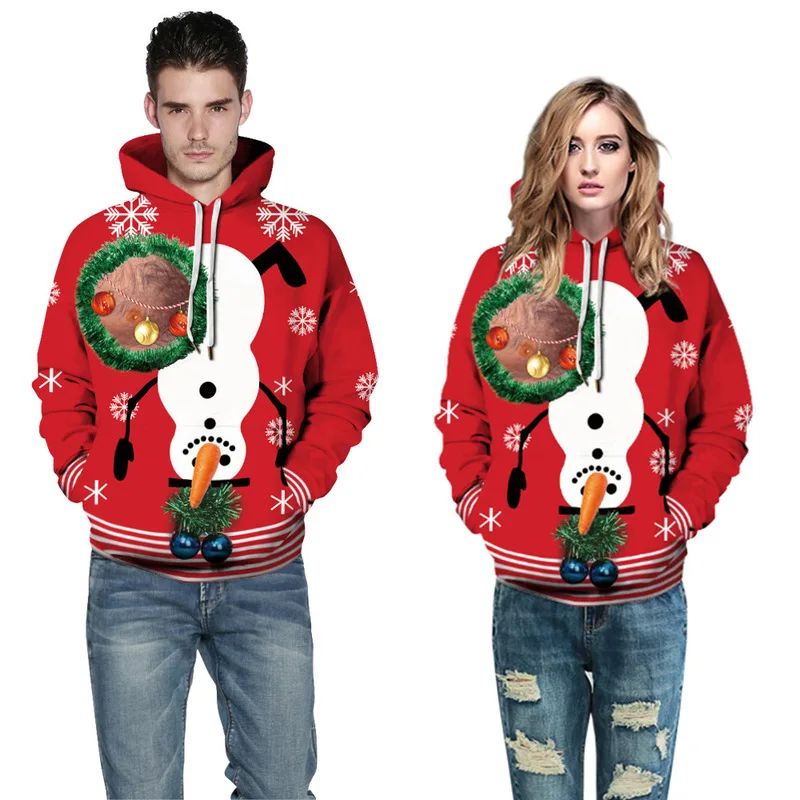 

RUNNING CHICK Autumn and Winter 3D Digital Printed Christmas Lovers Baseball harajuku clothes