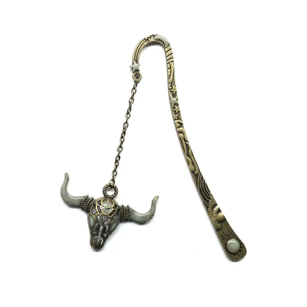 Демон с рогами, кулоном в виде головы коровы, ретро люминисцентная закладка в стиле ретро, металлические звезды, луна, Гравировальный узор, элегантная красивая прическа