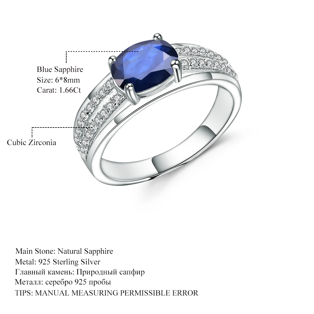 GEM'S BALLET 1.66Ct овальное натуральное синее сапфировое кольцо из драгоценных камней 925 пробы Серебряное обручальное кольцо кольца для женщин хорошее ювелирное изделие