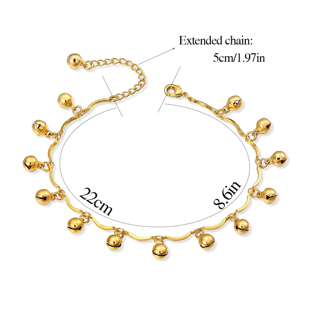 New Yellow Gold Color Bead Bells Charms Chain Friendship Ankle bracelet Anklet For Womens Girls Summer Beach Foot Jewelry