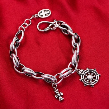 

MetJakt Punk Anchor/cross Charm Bracelet Solid 925 Sterling Silver Handmade Bracelet for Women and Men Jewelry(17.5-19.5cm)