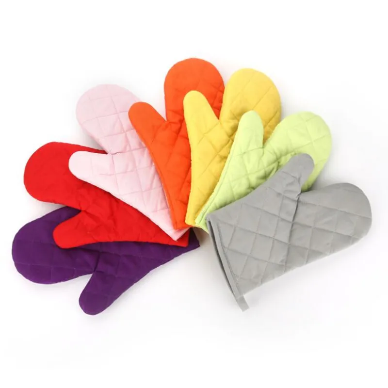 1pair Quality Oven Kitchen Gloves Heat Resistant Non-slip Knitted Oven Mitts Bakery Pure color