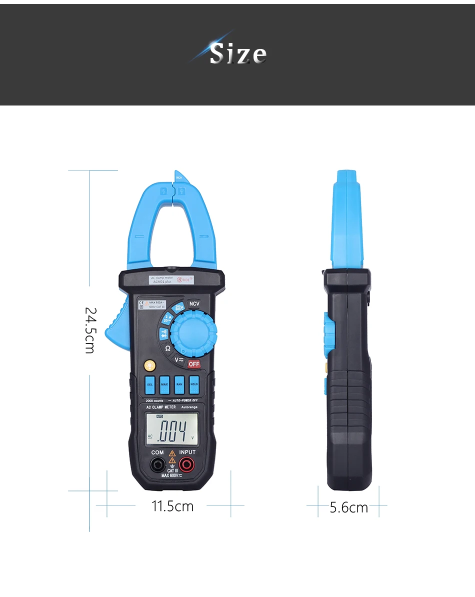BSIDE 600A цифровой измеритель переменного тока ACM01 PLUS мультиметр индукционный сигнал напряжения