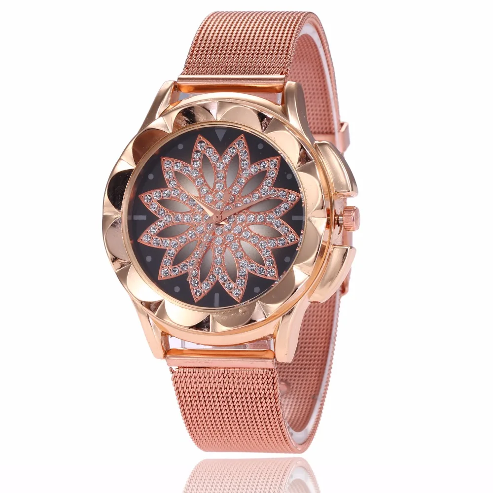 Drop Shipping 2019 Fashion Women Rose Gold Flower Rhinestone Wrist Watches Luxury Casual Female Quartz Watch Relogio Feminino | Наручные