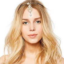 Модный золотой головной убор с жемчугом и кристаллами на лбу для невесты, индийские аксессуары для волос, Ювелирное Украшение на голову