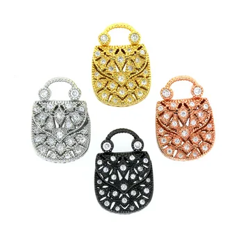 

New Handbag Bag Shape Charms White CZ Zirconia Ctystal 1 Loop Button Buckle Luxury End Beads Material For DIY Jewelry Making