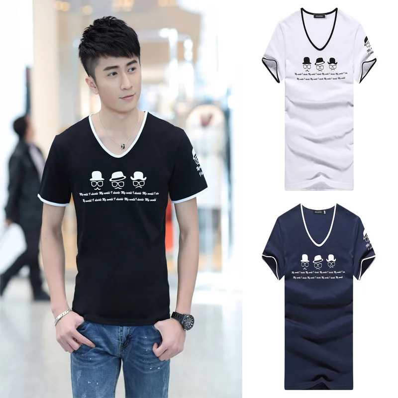 Tops tees summer new V-neck High quality clothing ...