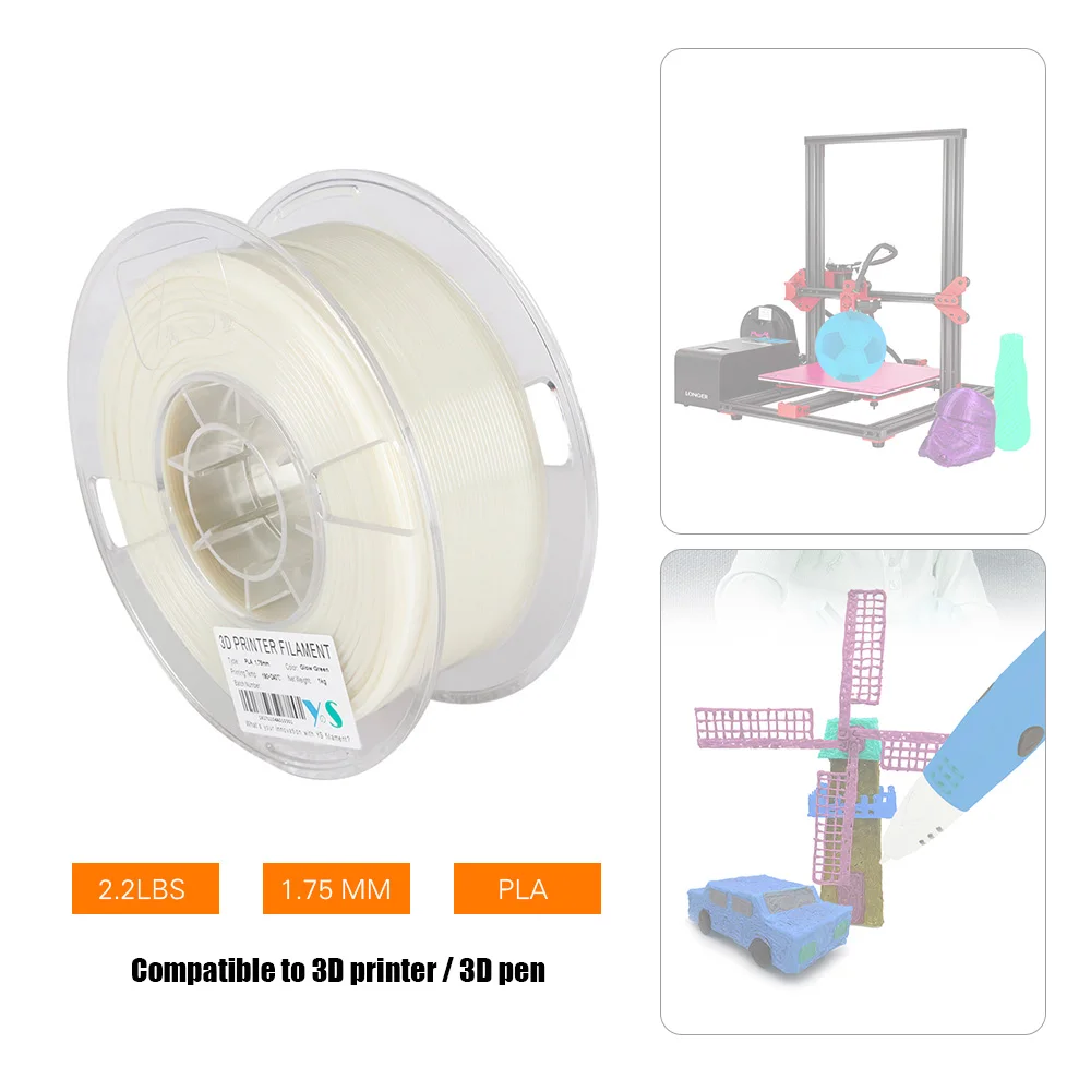 YouSu 3D PLA Filament 1.75MM High Tenacity Glow in the Dark Filaments Printing Consmables for 3D Printers 1KG Spool